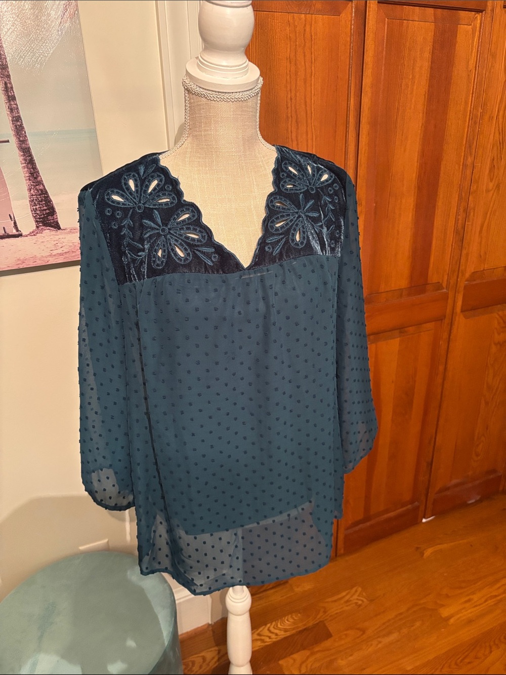 Style & Co. Teal  V-Neck Blouse